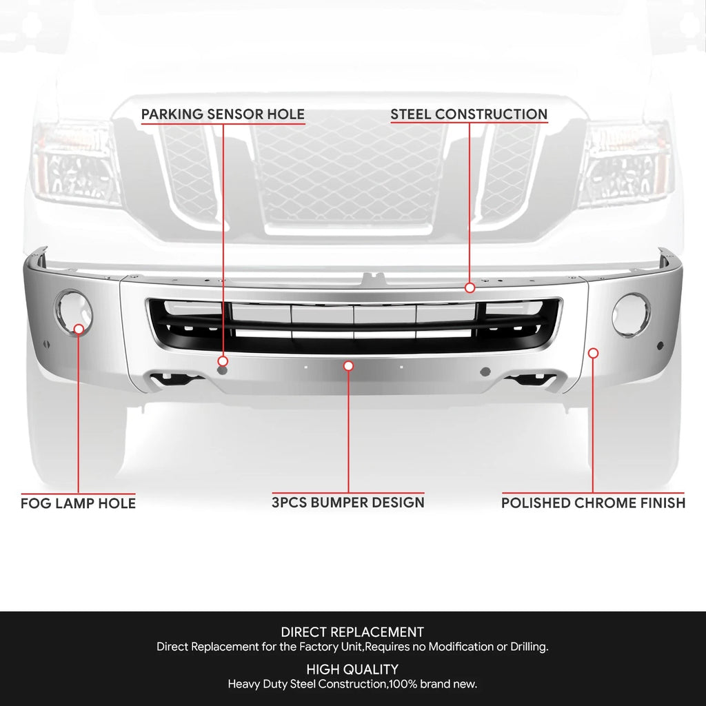 Chrome Front Bumper Face Bar w/ Foglight Holes for Nissan NV3500 (2012–2021)