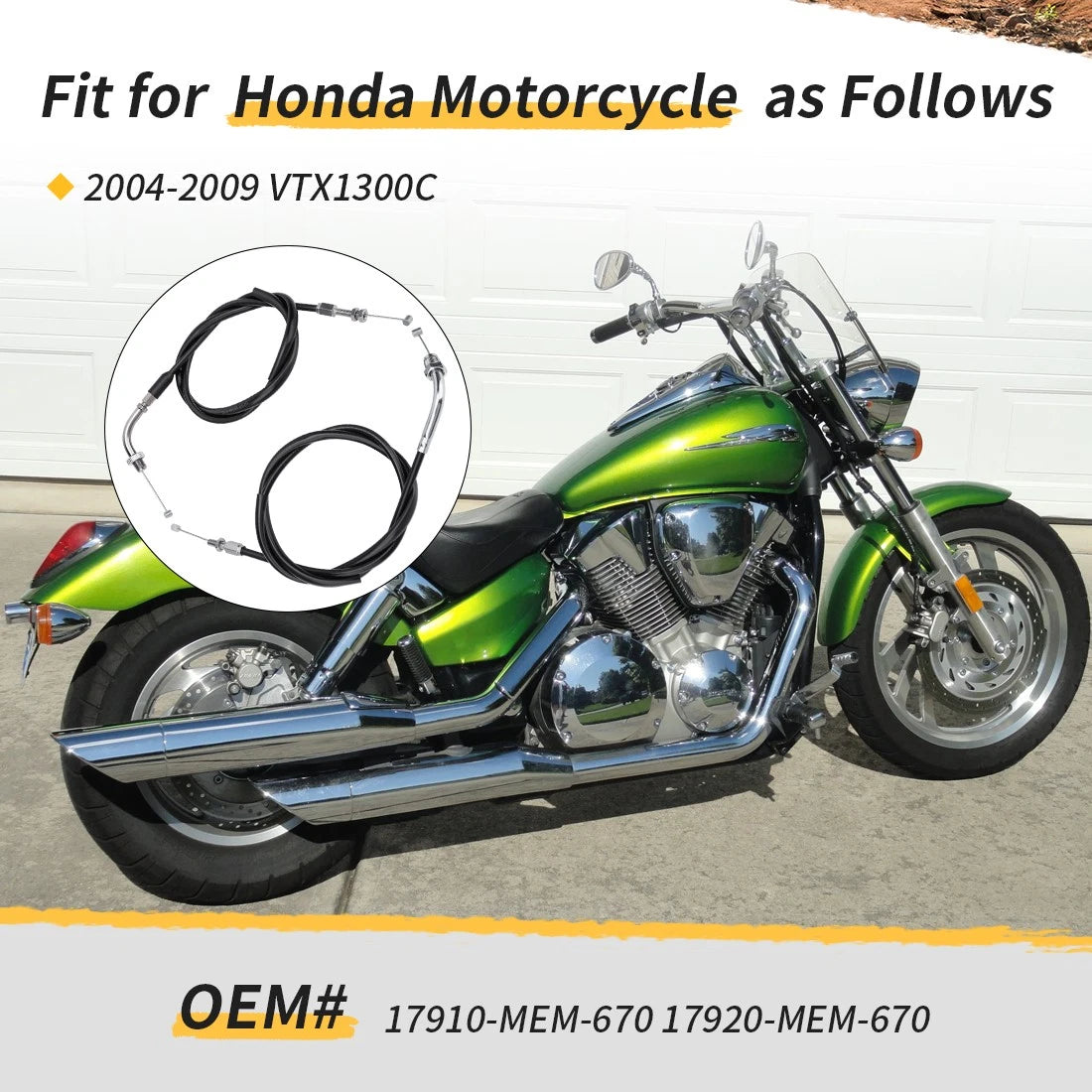 Throttle Cable A & B for Honda VTX1300C (2004–2009) 17910-MEM-670 17920-MEM-670