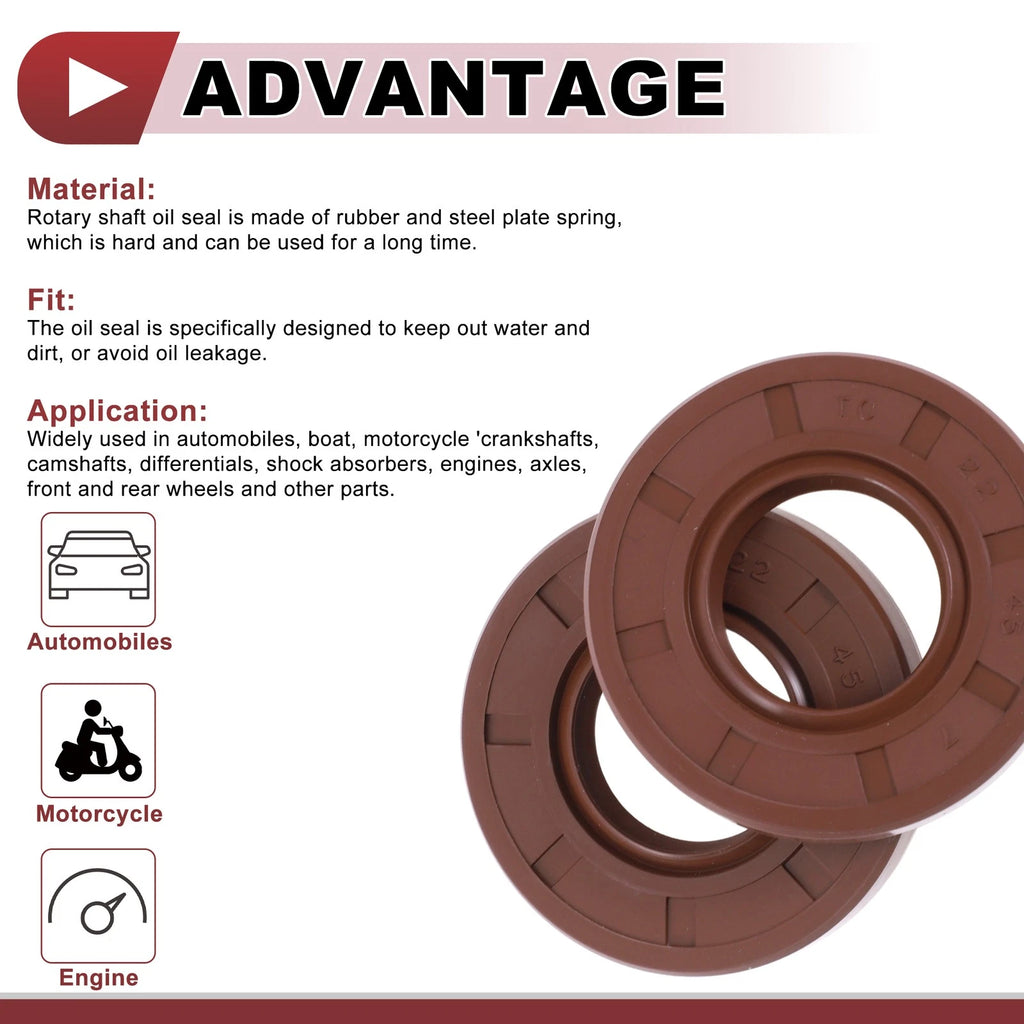 2X Oil Seal Rotary Shaft Seal FKM Rubber 22x45x7mm for Various Models