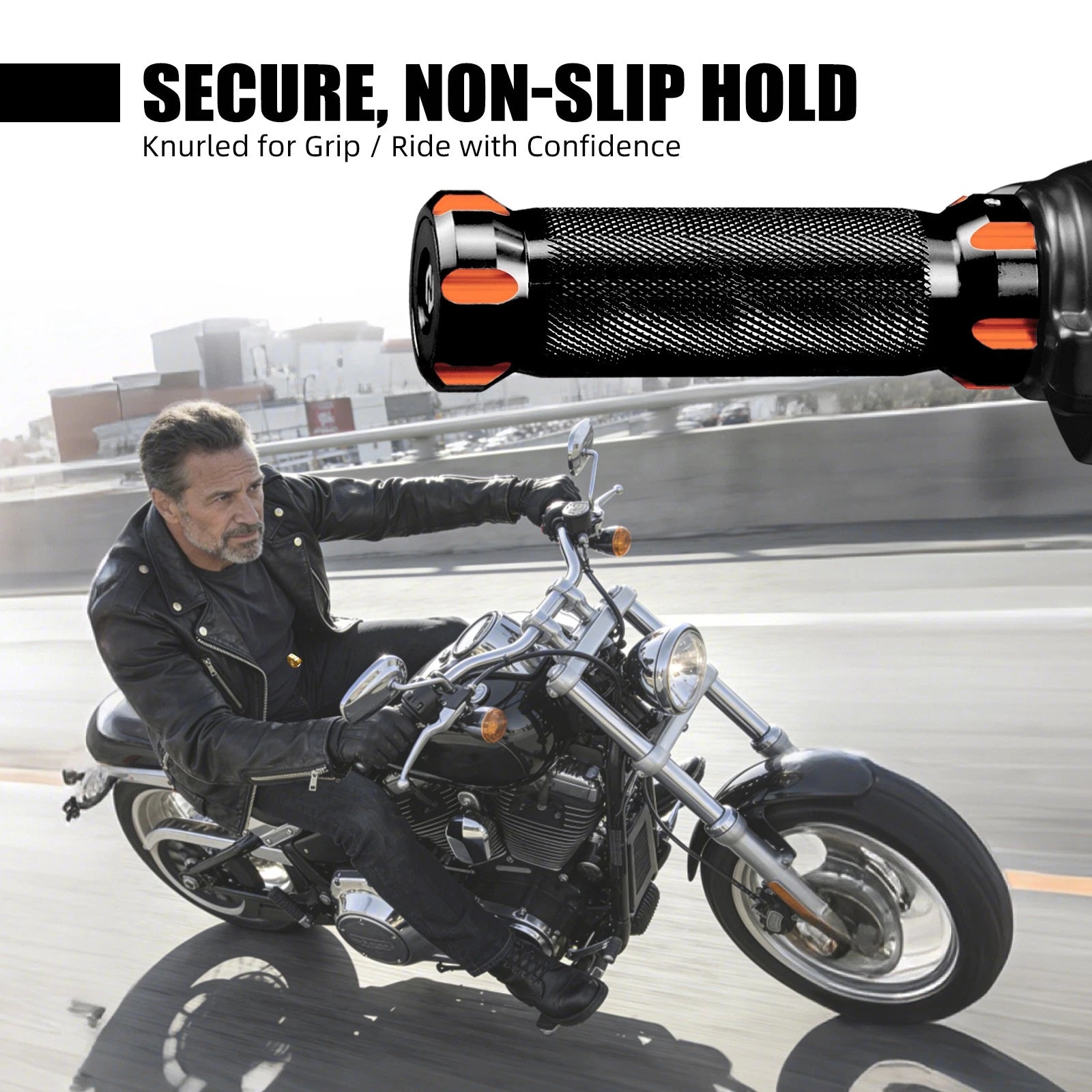 Pair CNC Orange Handlebar Grips for Harley Softail Deuce EFI FXSTDI (2001–2006)