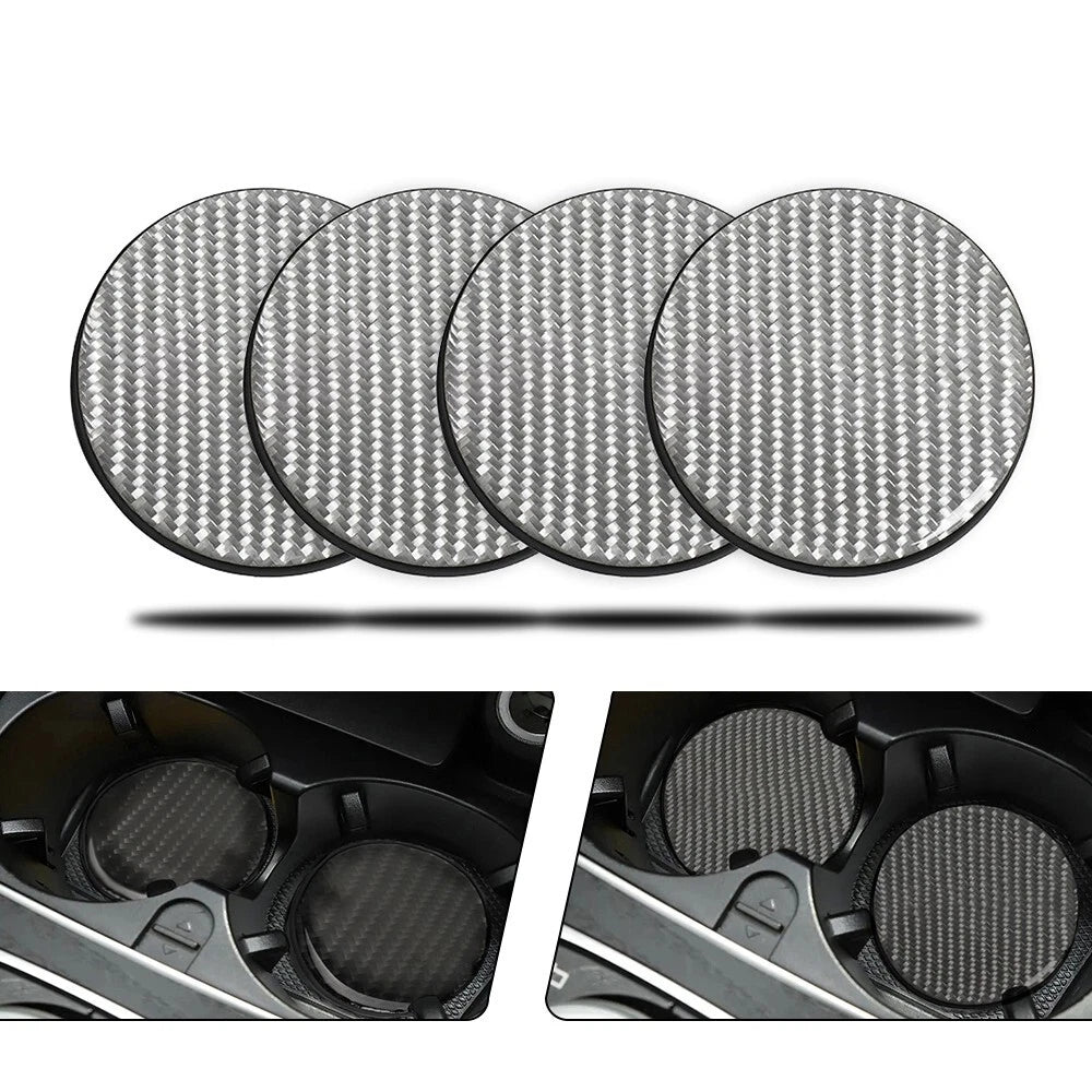 Set of 4 Silver Carbon Fiber Cup Holder Pads Non-Slip Mat