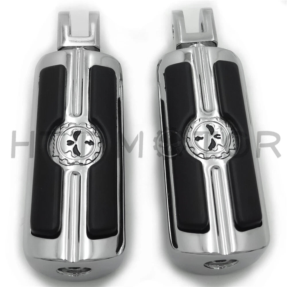 Chrome Gear Skull Footpegs for Harley FXBB FXBR FXBRS FXLR (2018–2023)