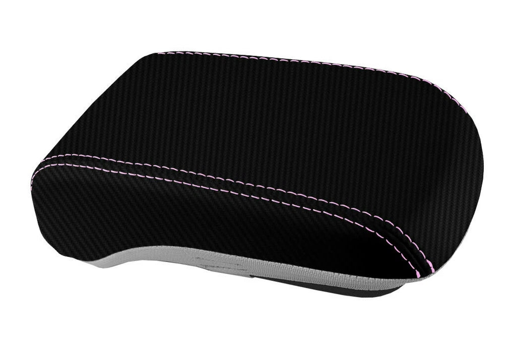 Console Lid Armrest Cover for Mitsubishi Lancer (2008–2016) Carbon Fiber Pink Stitch