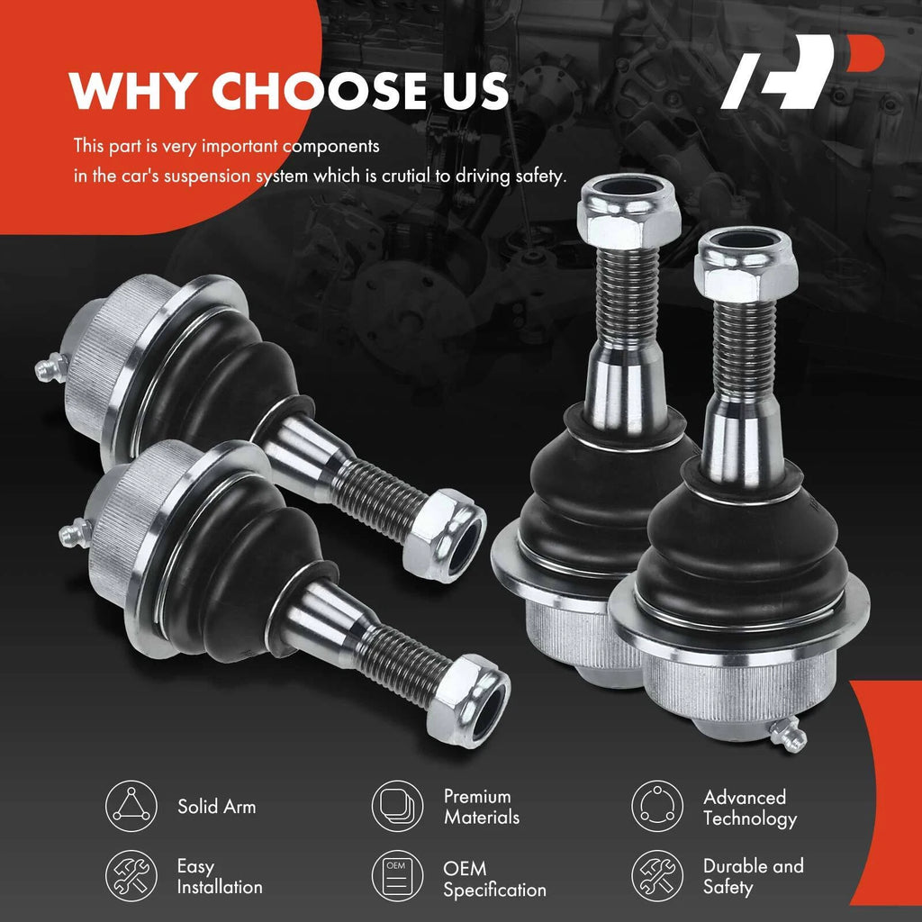 Set of 4 Front Lower & Upper Ball Joints for Chevy Silverado 2500 (1999–2004)