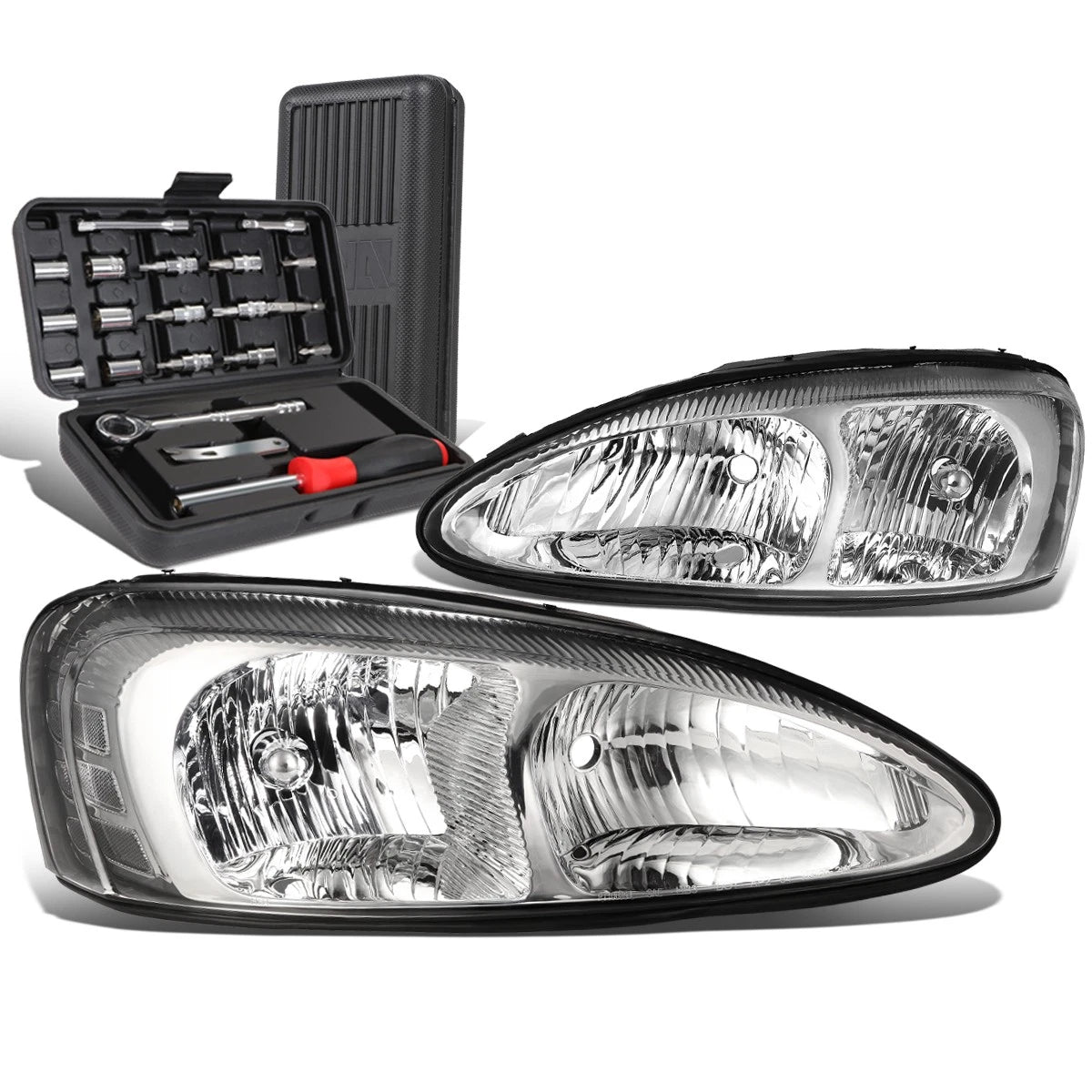 Pair Chrome Clear Side Headlight Lamps for Pontiac Grand Prix (2004–2008)