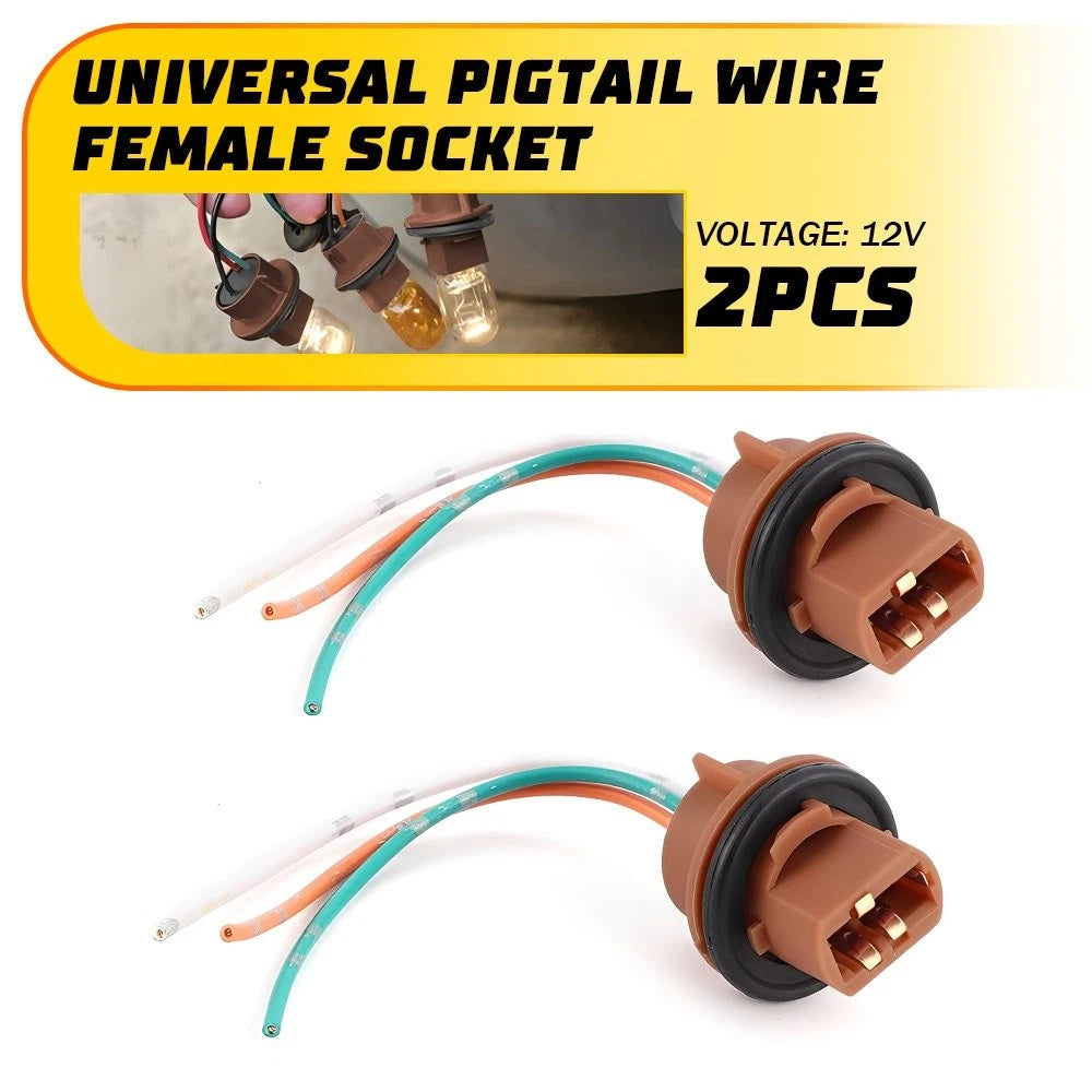 2X 1157 Female Socket Pigtail Wire Harness for EV (Replace 7443)