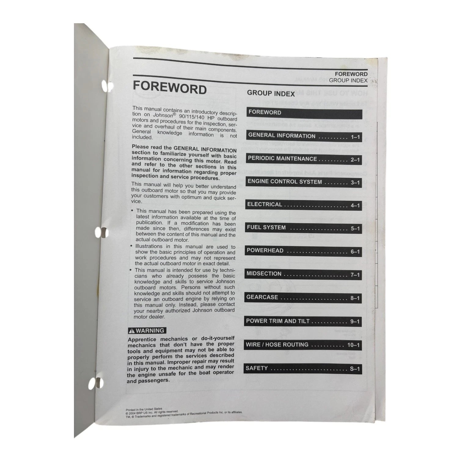 Service Manual for Evinrude Johnson SO 4 Stroke 90/115/140 HP (2005)