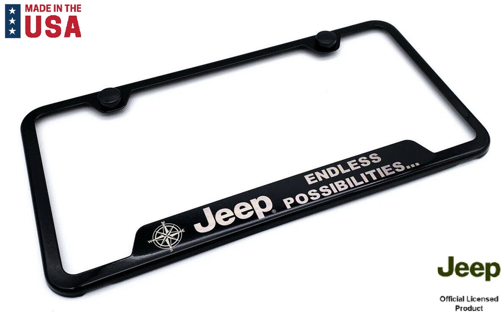 License Plate Frame Black Stainless for Jeep Endless Possibilities Logo (2007–2024)