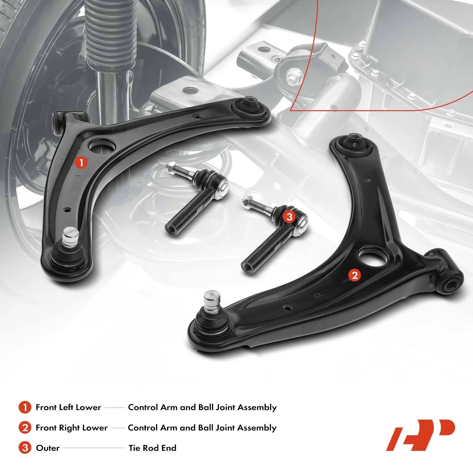 Set of 4 Front Control Arm, Ball Joint & Tie Rod for Jeep Compass Patriot (2007–2017)