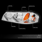 Pair Chrome Housing Amber Turn Signal Headlights for Chevy Impala (2000–2005)