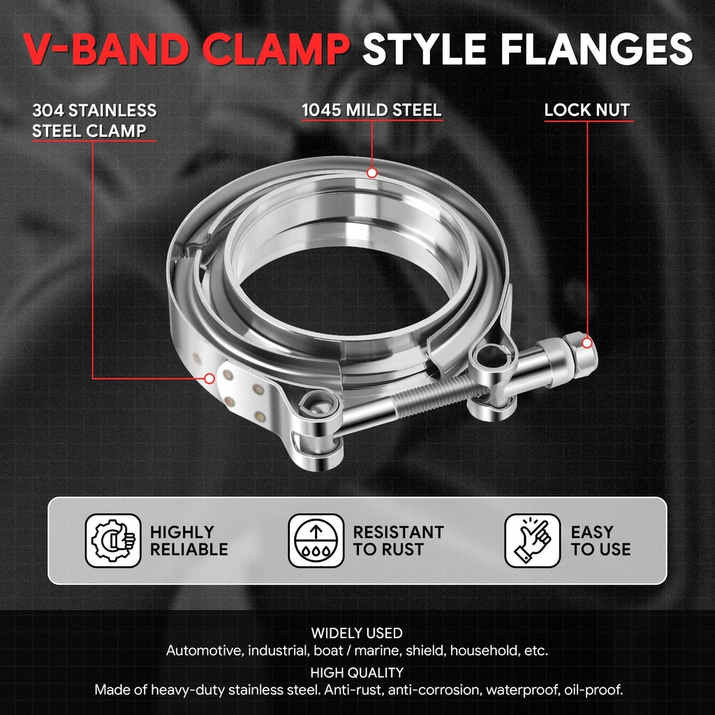 Set of 2 V-Band Turbo Clamps & Flanges for Universal Applications (304 SS)