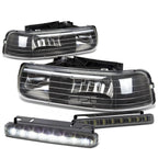 Set of 2 Black Housing Clear Lens Headlight + LED Fog Light for Silverado (1999–2002)