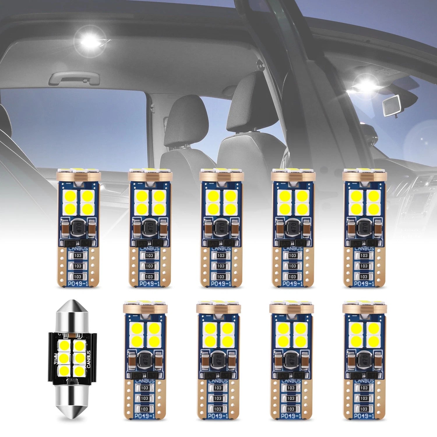 10X Interior Dome License Plate Light Bulbs for Toyota Camry (2012–2017)