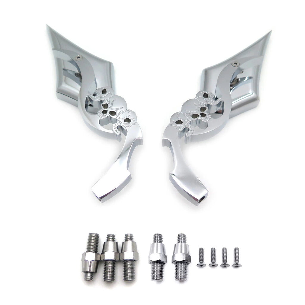 Chrome Billet Skull Blade Mirror for Honda Kawasaki Suzuki Cruiser (All Years)