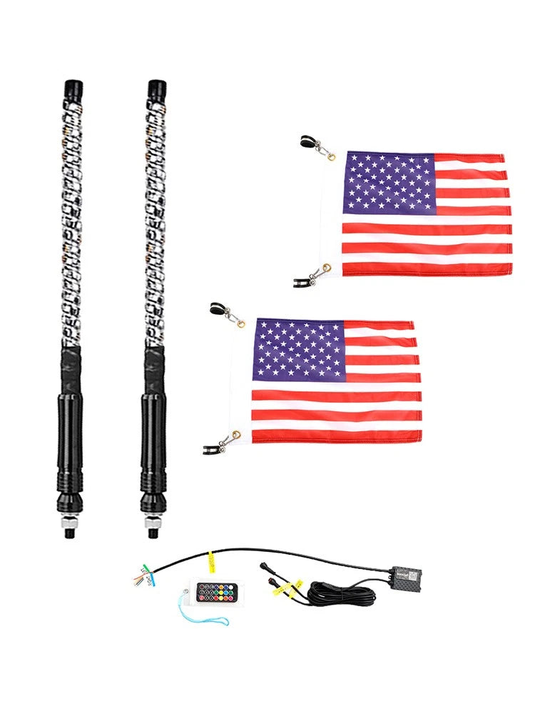 2X 2ft RGB LED Whip Lights for Polaris UTV