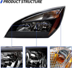 Halogen Black Headlights Assembly Pair for Freightliner Cascadia (2018–2026)