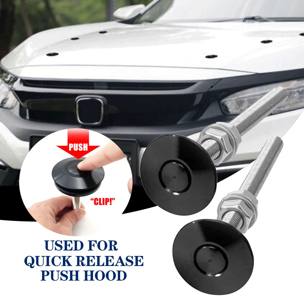 2X Bumper Latch Push Button Quick Release Hood Pins Lock Clip Kit for