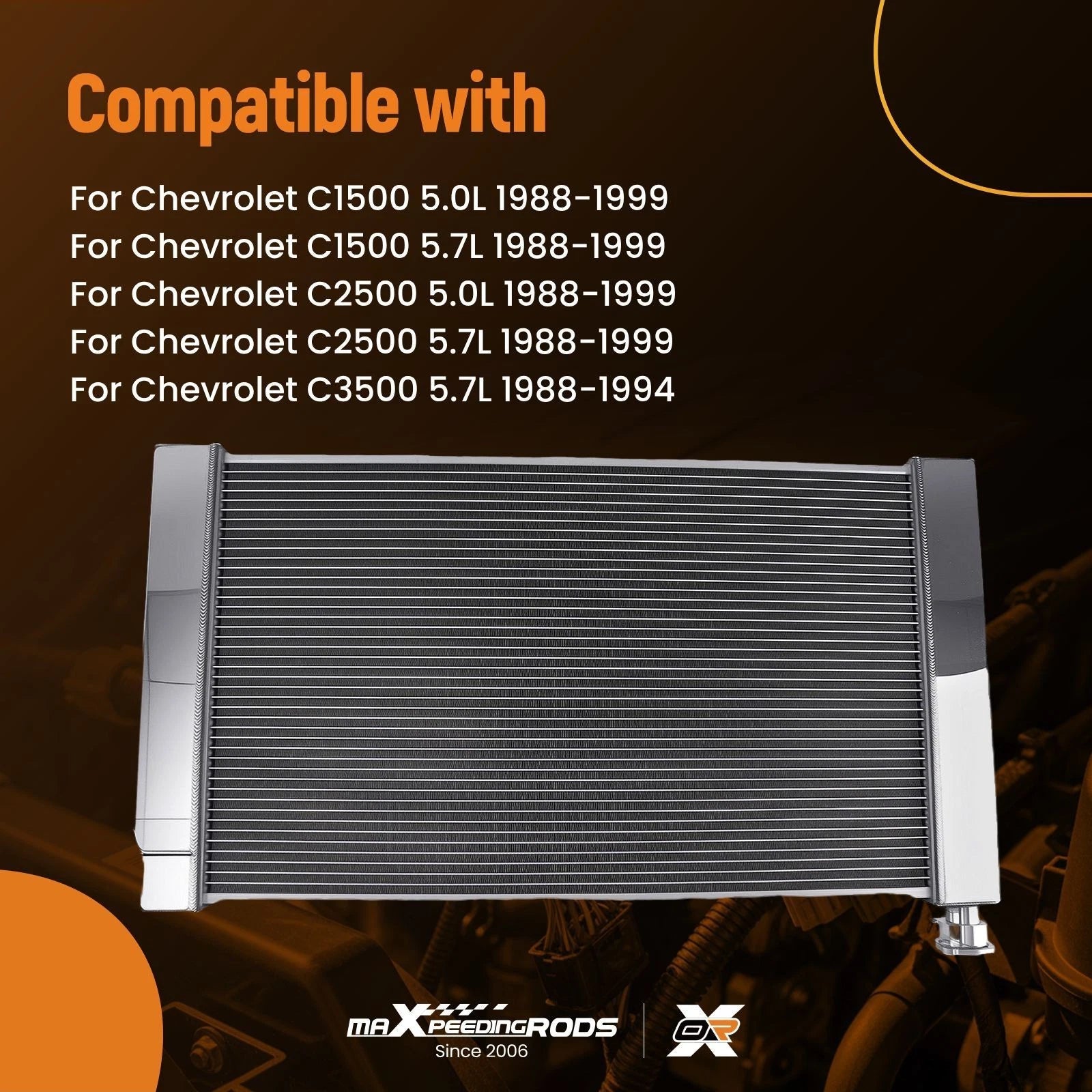 Cross Flow Radiator 3 Row for Chevrolet C1500 K1500 (1988–1999)