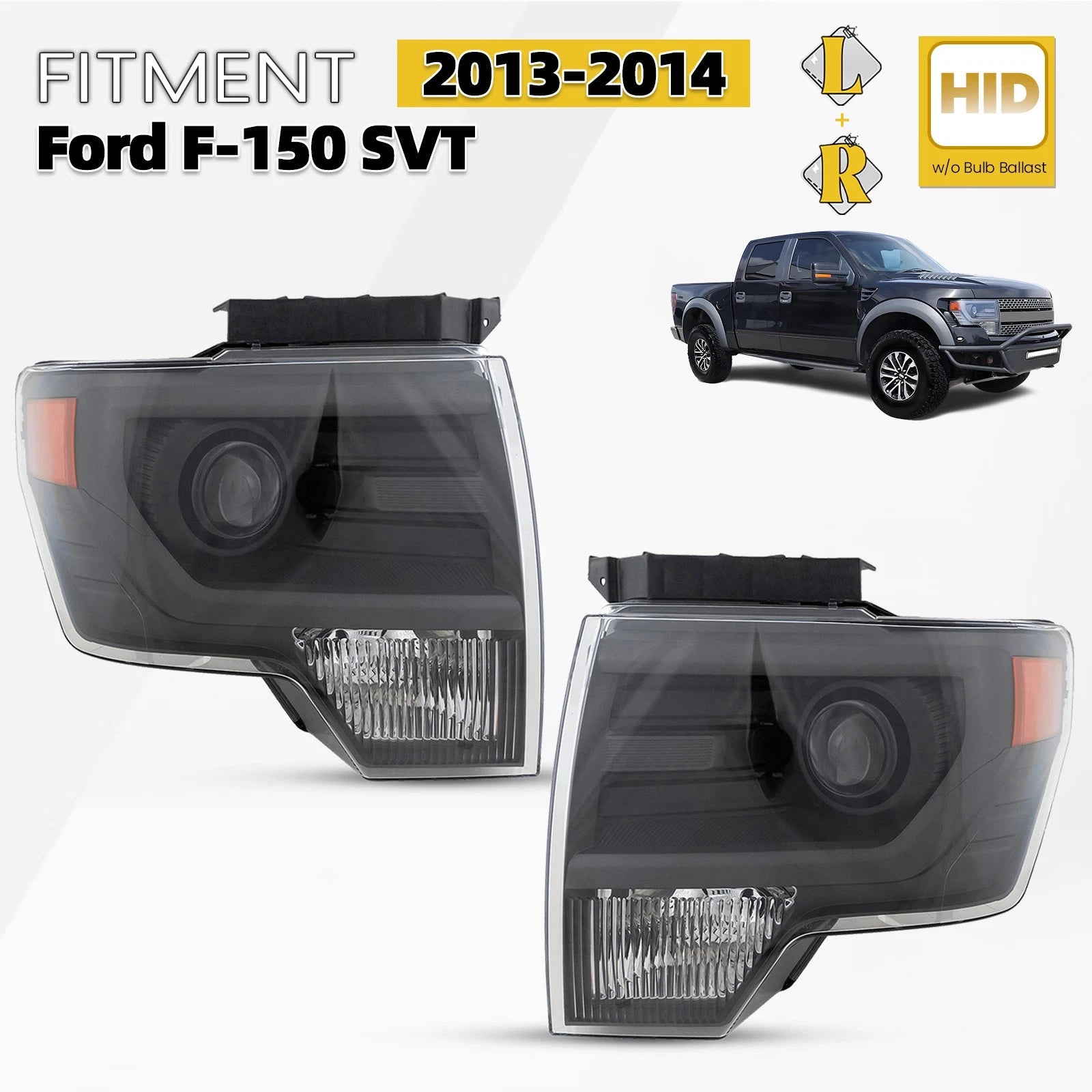 HID Headlight Set for Ford F-150 SVT Raptor (2013–2014) w/ Gray Trim