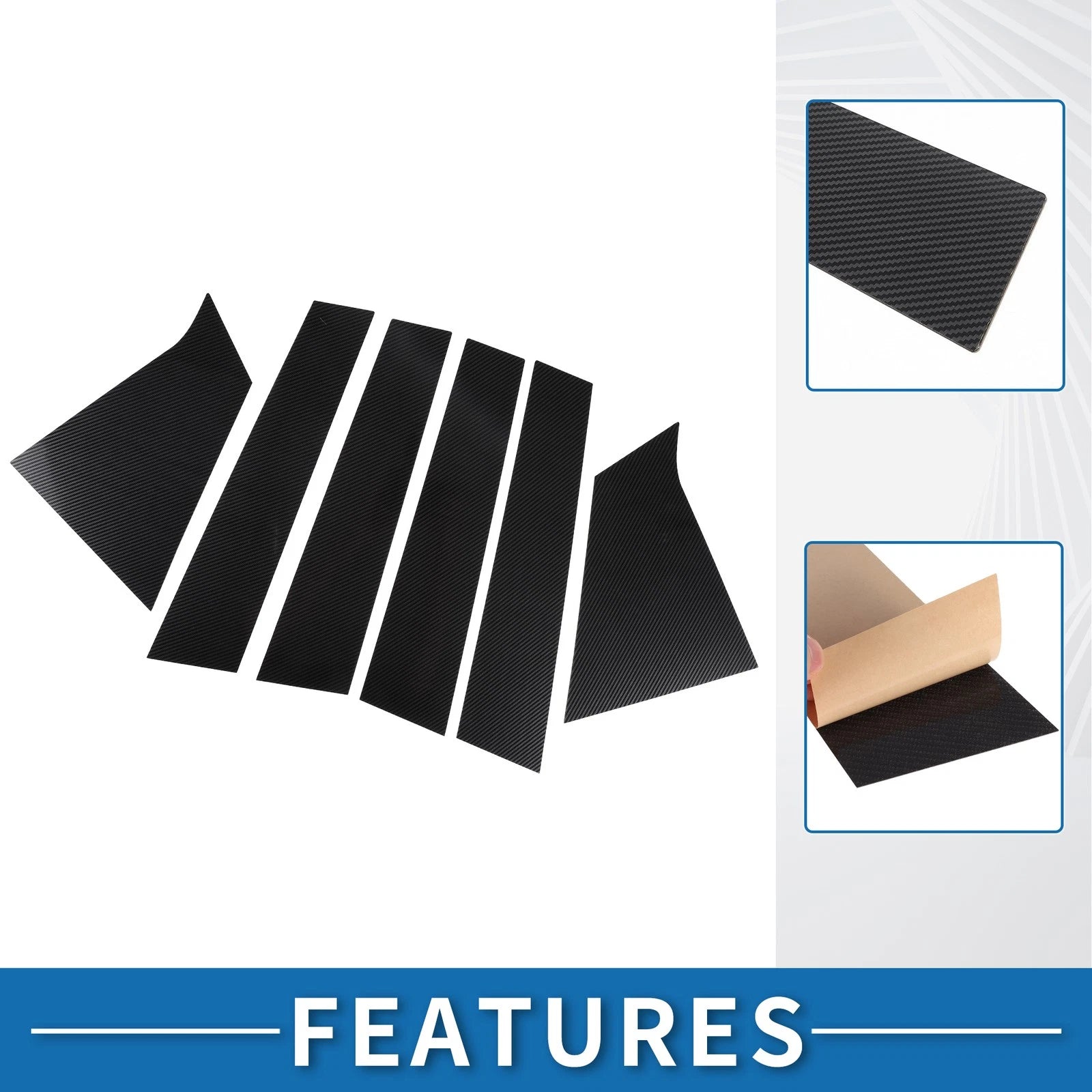 Set of 6 Car Pillar Window Trim Covers for Chevrolet Malibu (2016–2023) Black Carbon Fiber
