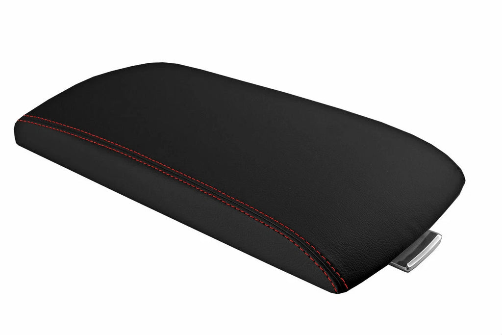 Leather Console Lid Armrest Cover for Ford Flex (2009–2019) Red Stitch