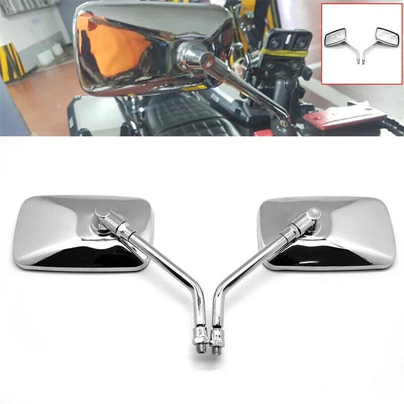Chrome Rectangular Motorcycle Rear View Mirrors 10mm Thread Universal