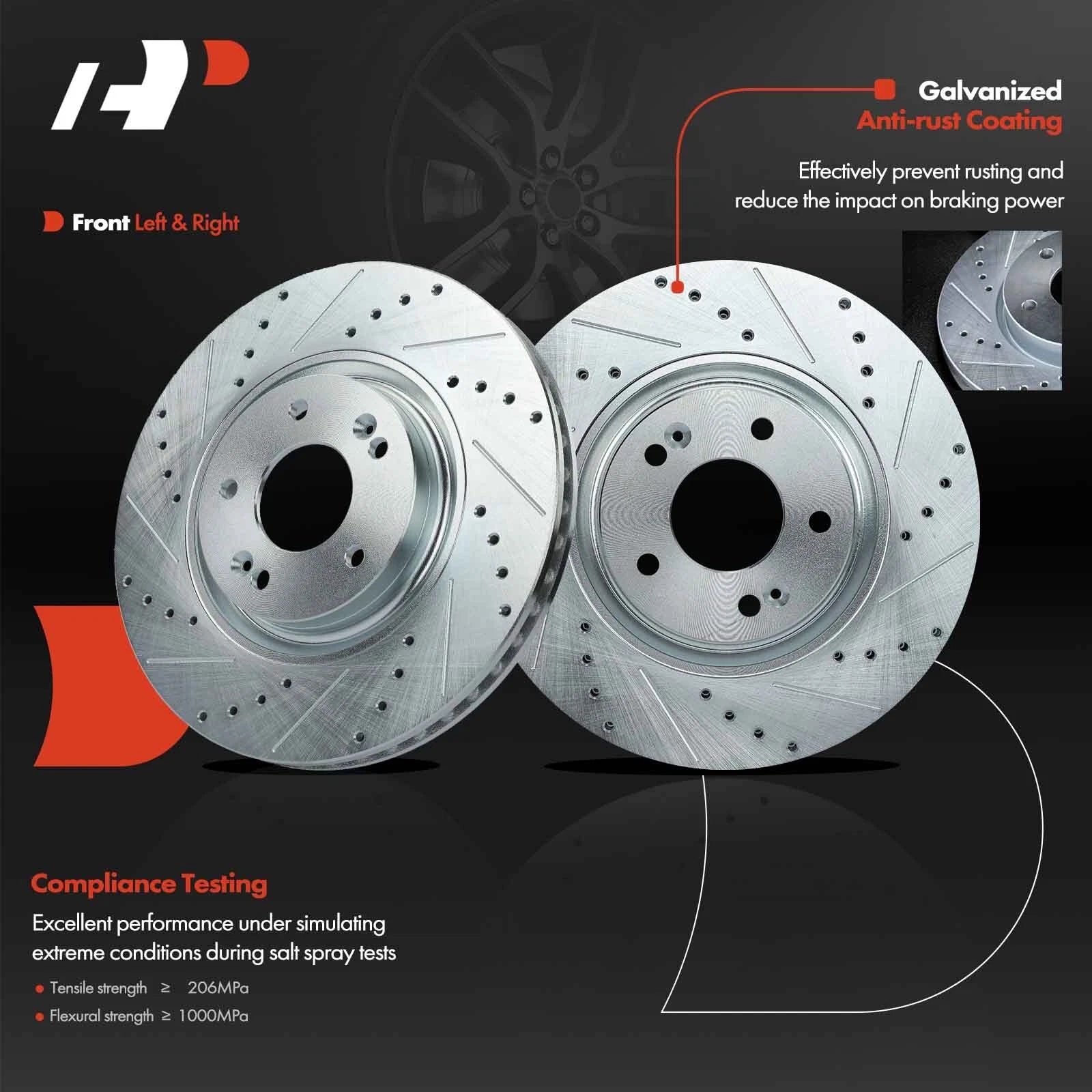 Drilled Brake Rotors for Hyundai Sonata (2015–2019) Kia Optima (2011–2020)