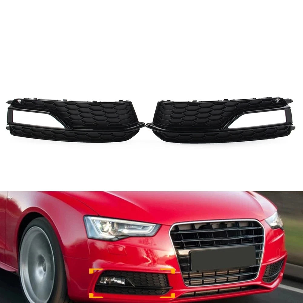 2X Front Bumper Honeycomb Fog Light Grille Cover for Audi A5 S5 (2013–2017)