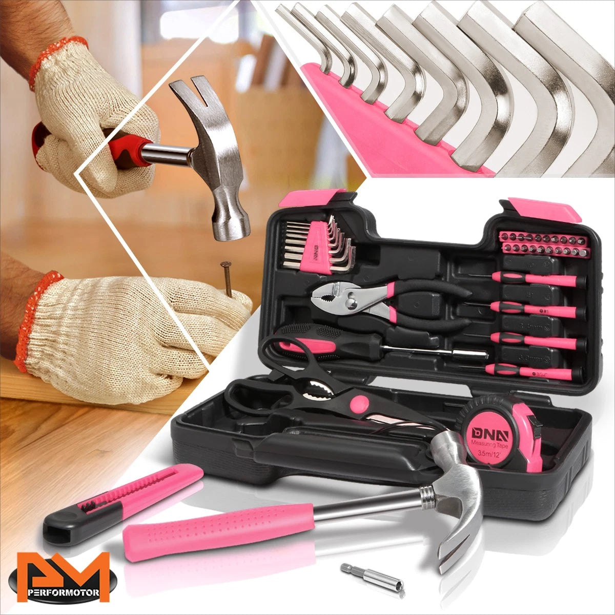 39-Piece Household Toolbox Set for (Pink)