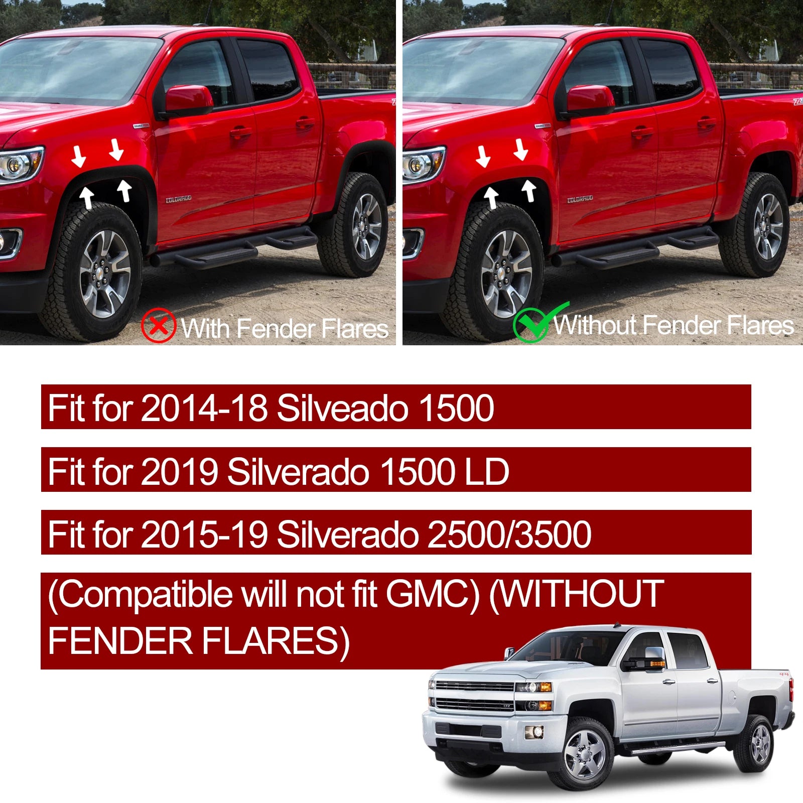 Front and Rear Splash Guards for Chevy Silverado 1500 (2007-2018)