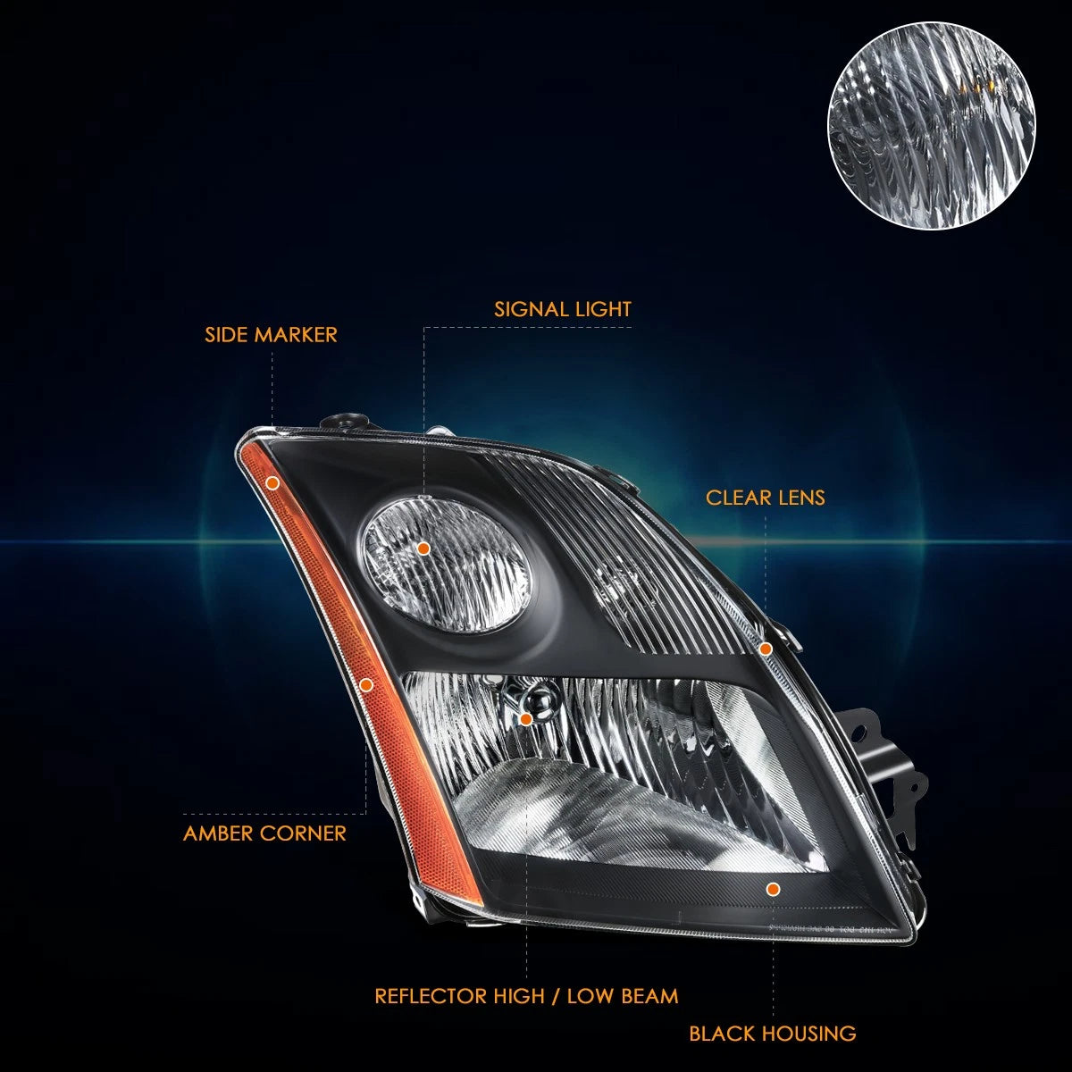 Passenger Side Headlight Lamp for Nissan Sentra 2.5L (2007–2009) Black