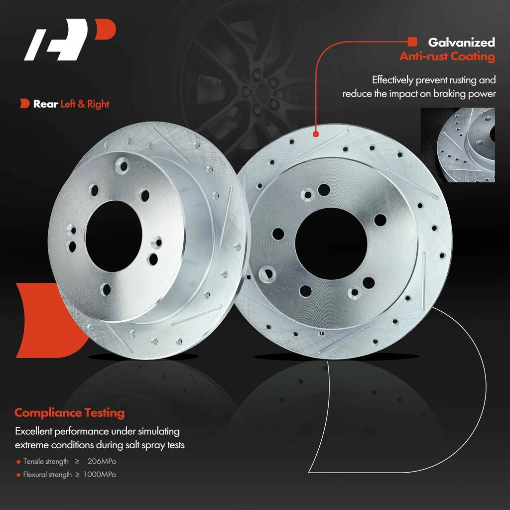 Set of 8 Rear Drilled Brake Rotors, Pads & Calipers for Kia Forte (2010–2013)