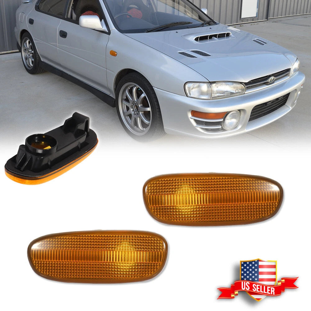2X Amber Lens Front Side Marker Signal Lights for Subaru Impreza (1993–2001)