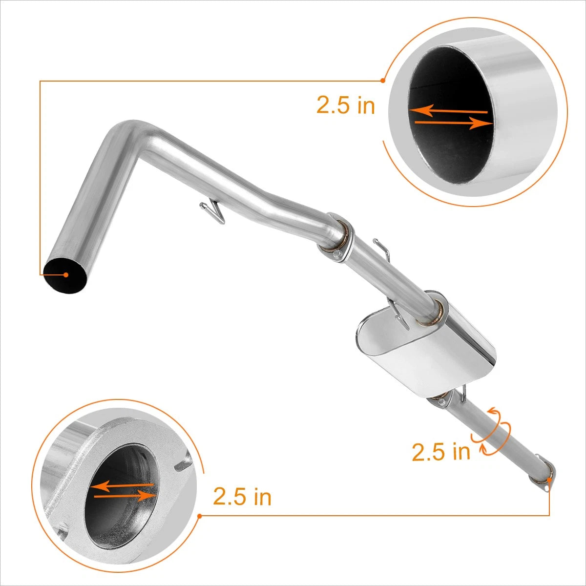 Catback Muffler Exhaust Pipe for Toyota Tacoma Crew Cab 2013–2015 2.7L 2.5"OD