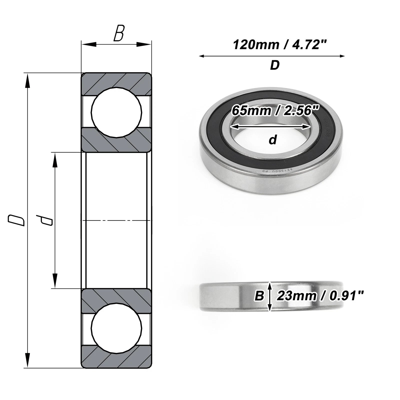 Deep Groove Ball Bearing 6213DDU for Scooter Skateboard Wheel (P0)