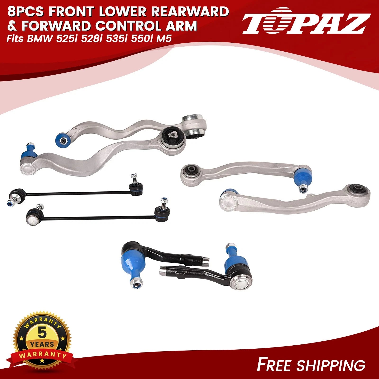 Set of 8 Control Arms for BMW 525i 528i 535i 550i M5 (2001–2010)