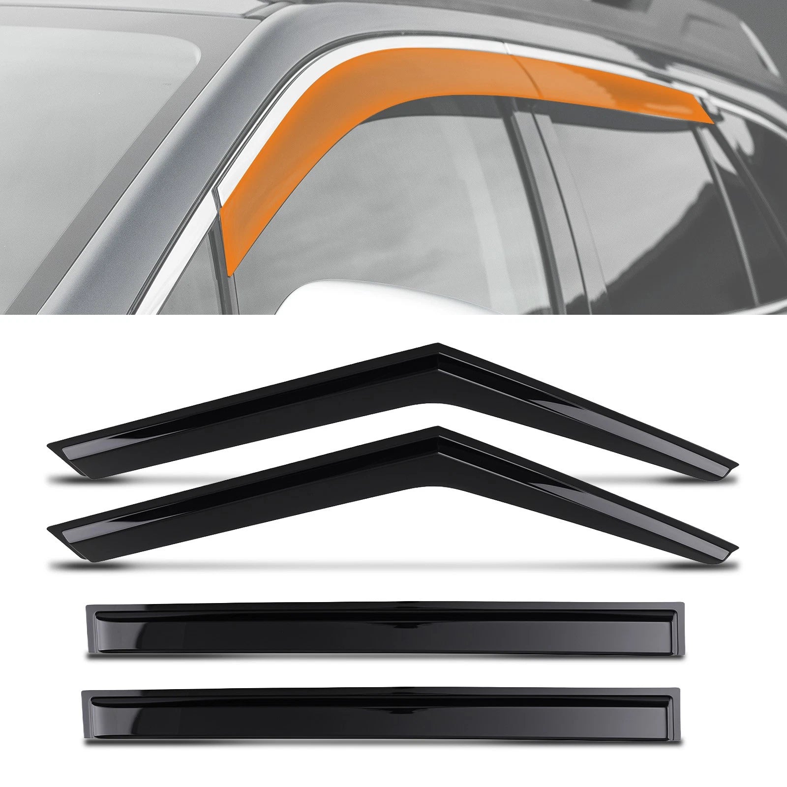 Set of 4 Outside Window Visors Wind Deflectors for Kia Soul (2014–2019) Black