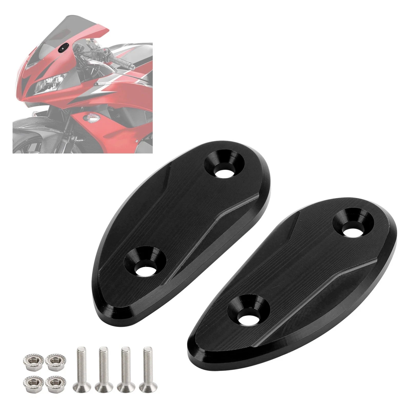 Black mirror delete blanking block off plates for Honda CBR1000RR (2008–2023)