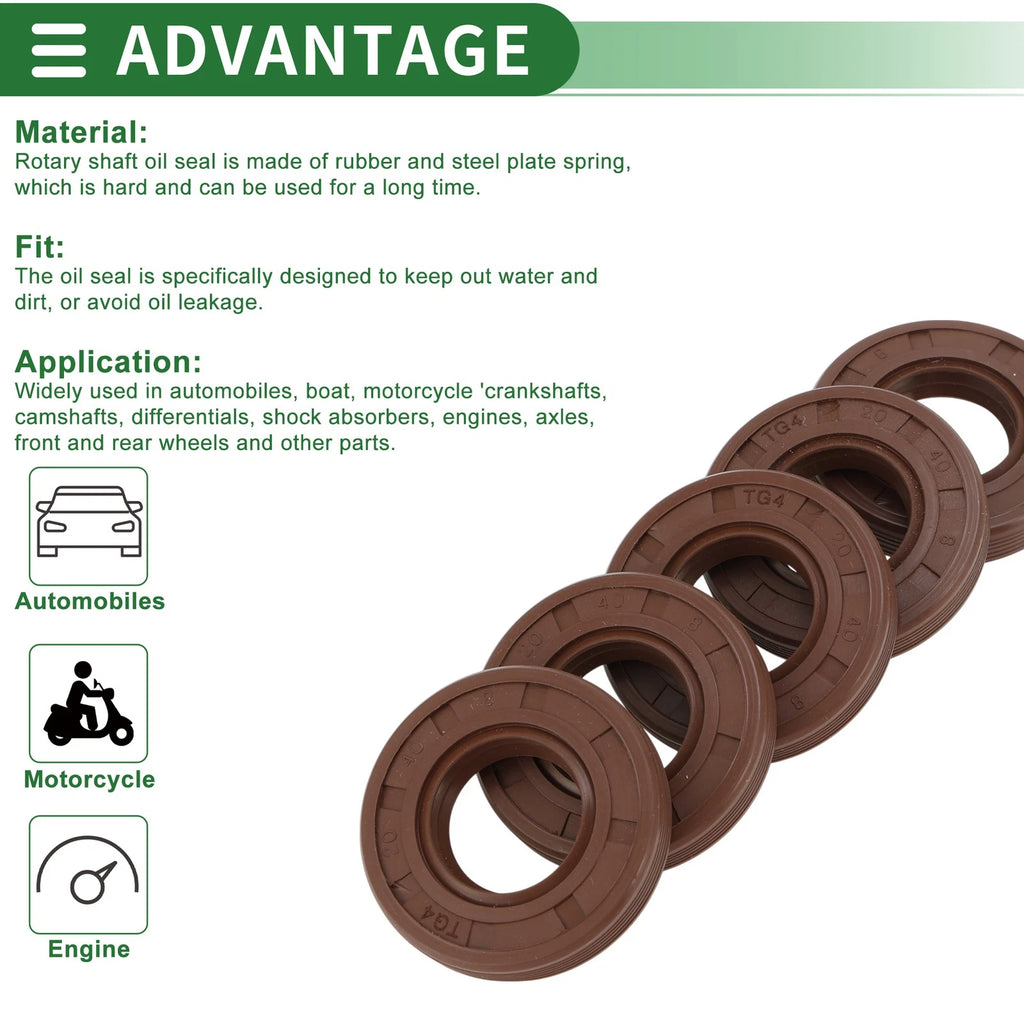 Set of 5 Oil Seals FKM Rubber 20x40x8mm for High Pressure