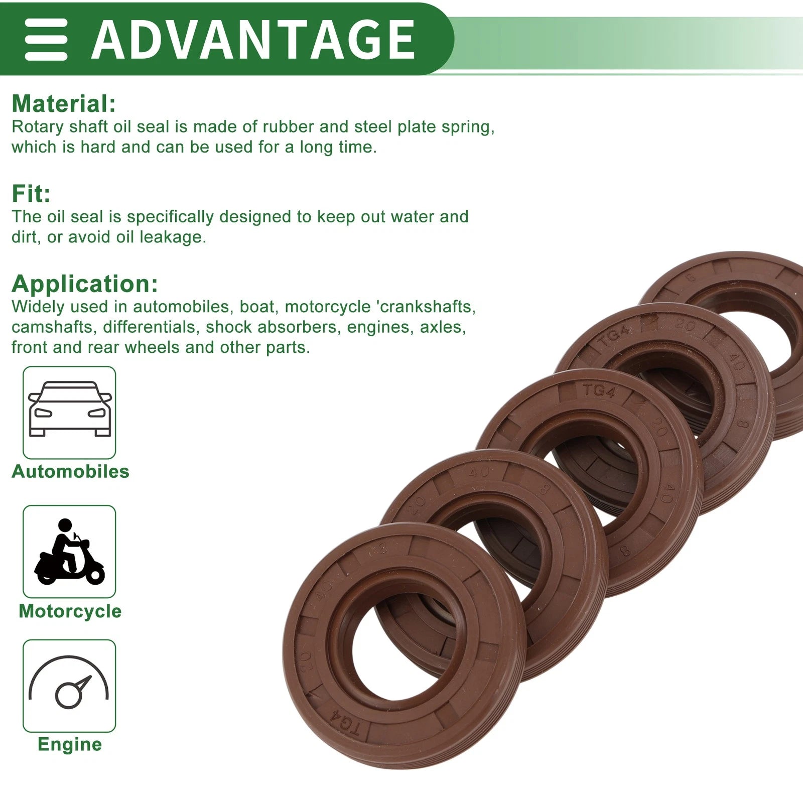 Set of 5 Oil Seals FKM Rubber 20x40x8mm for High Pressure