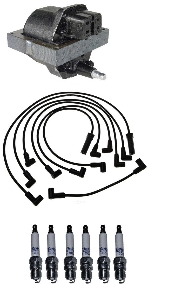 Ignition Wires & Coil with 6 Spark Plugs Kit for Chevy Oldsmobile GMC Jimmy