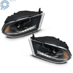 Set of 2 LED Headlights for Dodge Ram 1500-3500 (2013–2018) Black Housing