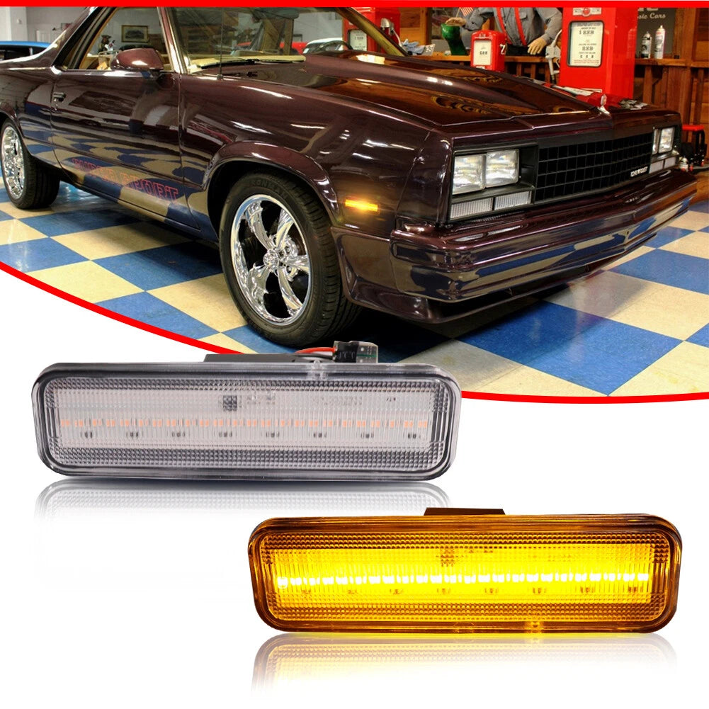 Clear Amber LED Front Bumper Side Marker Lights for El Camino & Caballero (1982–1987)