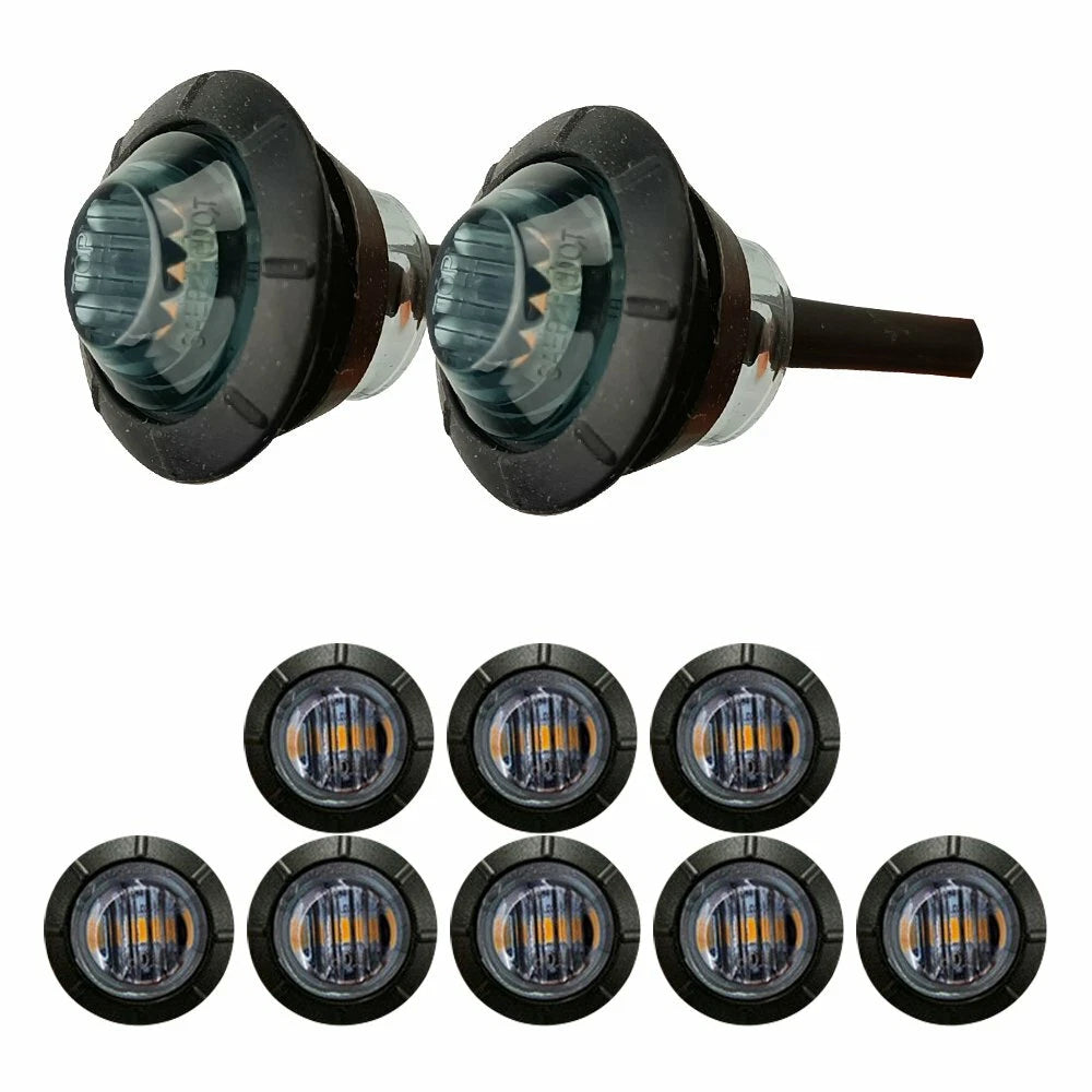 Set of 10 Amber Smoked Round Side Marker Lights for Truck Trailer (N/A)