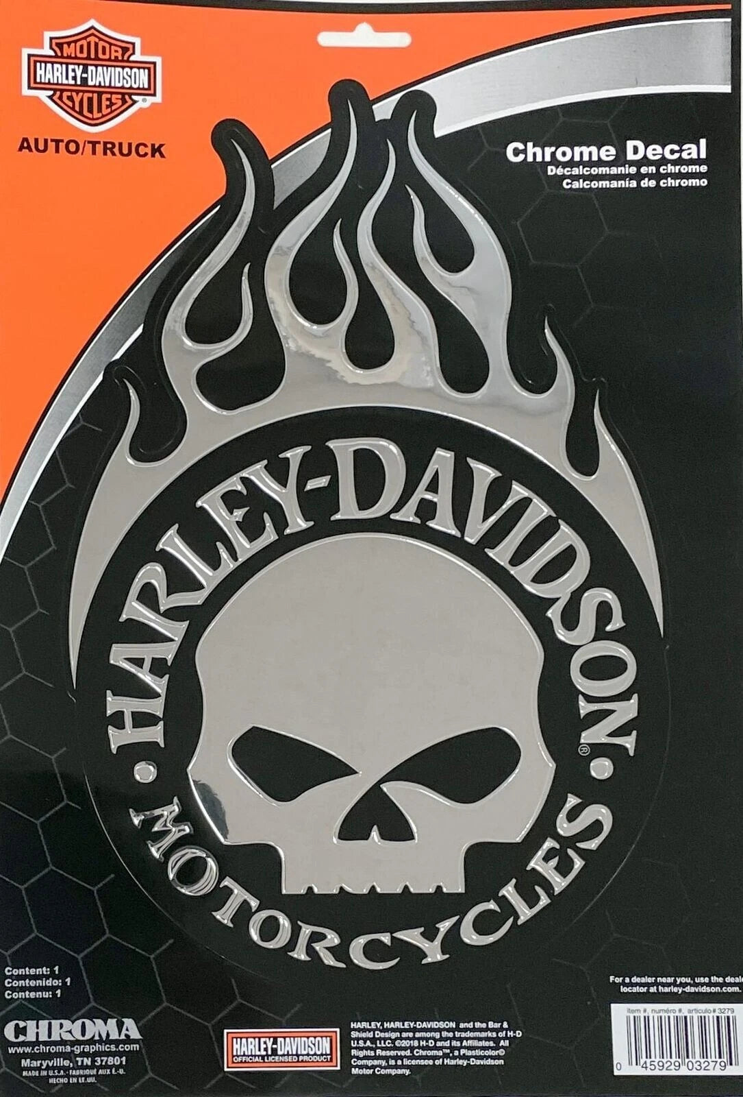 Flaming Willie G Skull Logo Chroma Decal for Harley Davidson (7" x 10.75") - 3279