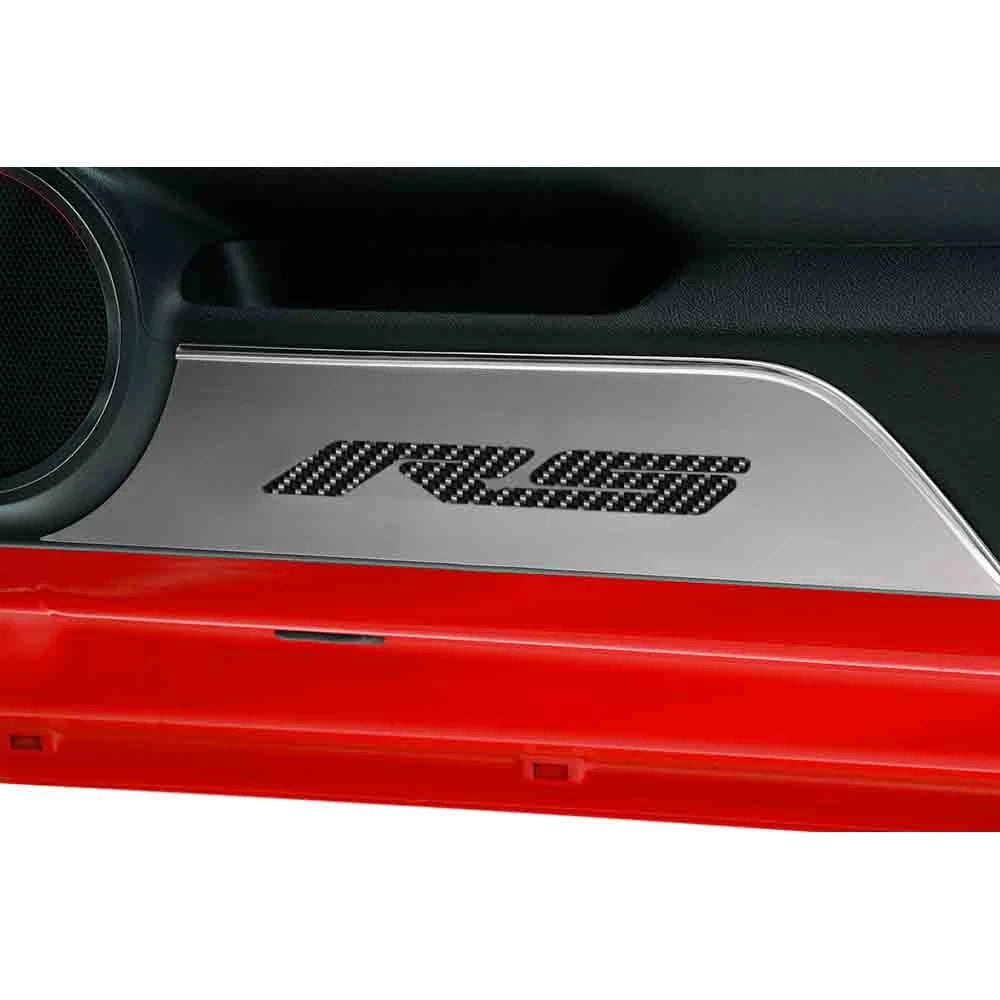 Stainless Door Panel Kick Plates w/Dark Blue Vinyl "RS" Inlay for 2010-15 Camaro