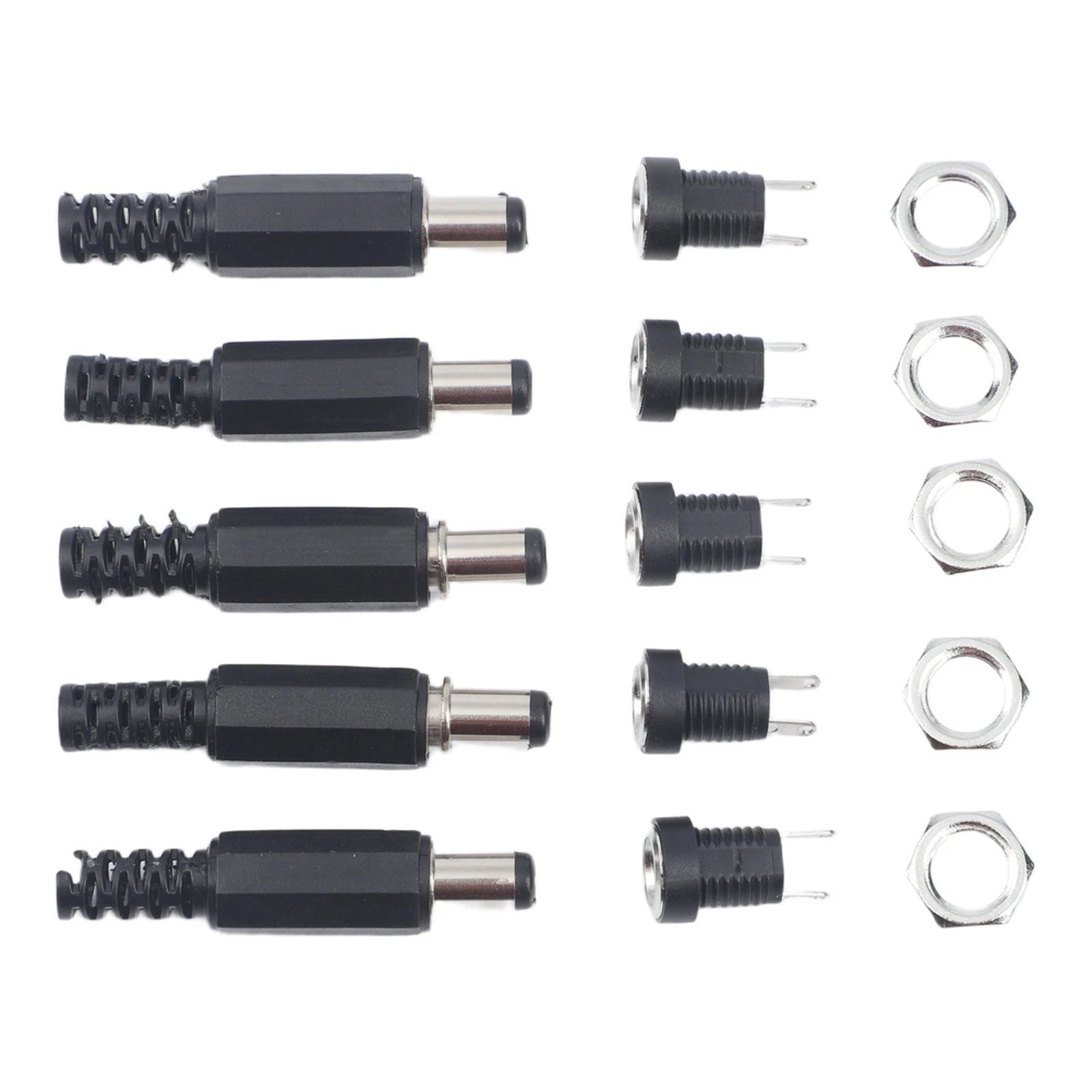 Set of 5 12V DC Power Connectors Male Female Panel Mount 5.5x2.1mm