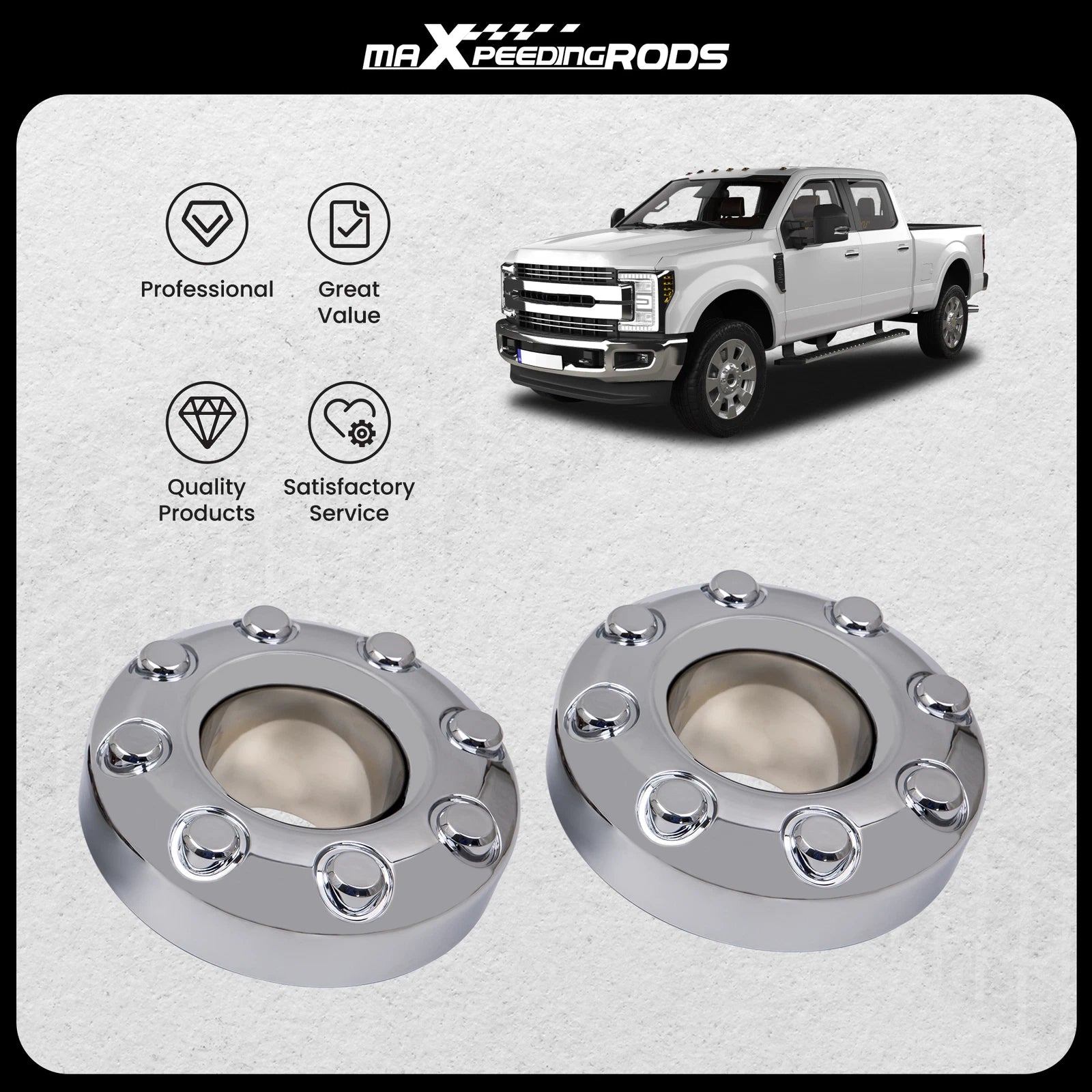 2X Wheel Center Hub Caps for Ford F-350 DRW 4x4 (2005–2018)