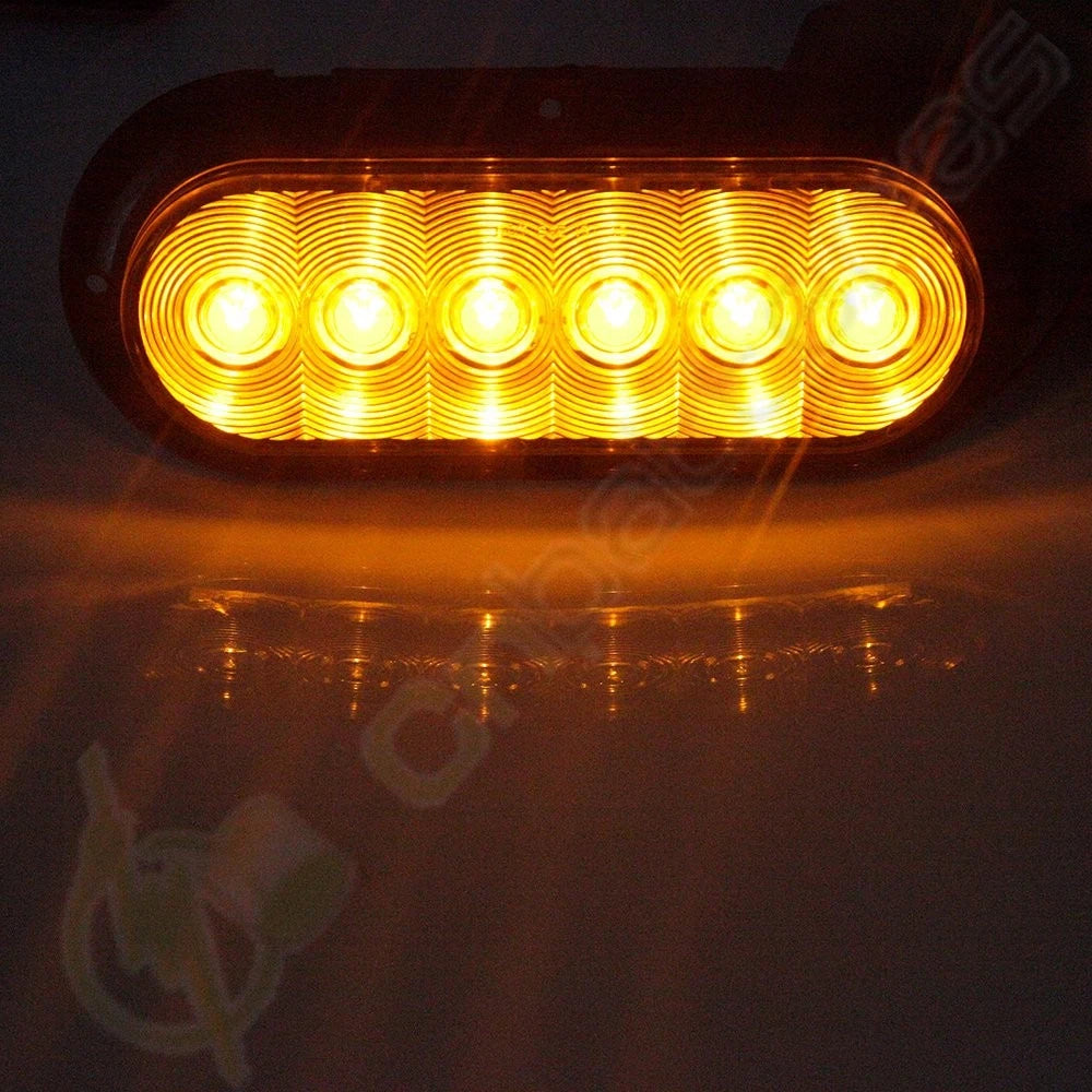 6x Amber LED Stop/Turn/Tail Brake Reverse Light Flange Mount for Truck Trailer