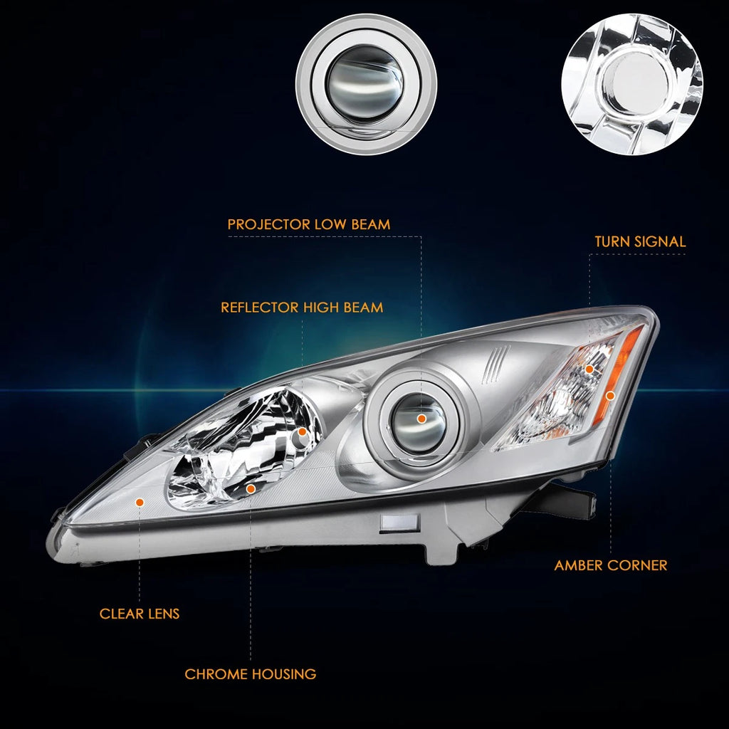 Left Side Projector Headlight Lamp Chrome Housing for Lexus ES350 (2007–2009)